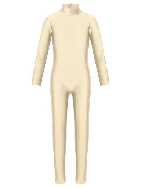 Runhomal Girls Gymnastics Leotards Long Sleeves Ballet Dance Unitards Jumpsuit Dancewear Nude 11