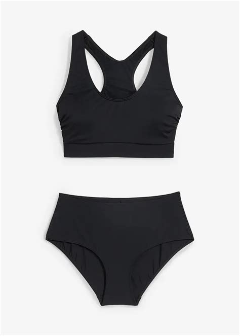 Sportieve Bralette Bikini Met Een Hoog Uitgesneden Bikinibroekje Zwart