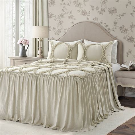 Lush Decor Riviera Ruffle Detail Bedspread Queen White 3 Pc Set