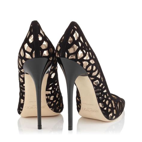 Anouk Black Laser Cut Suede And Nude Mirror Leather On Mesh Pointy Toe Pumps Shoes Post