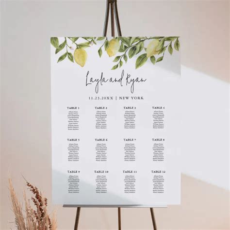 CITRON Lemon Wedding Seating Chart 18 X24 Foam Board Zazzle