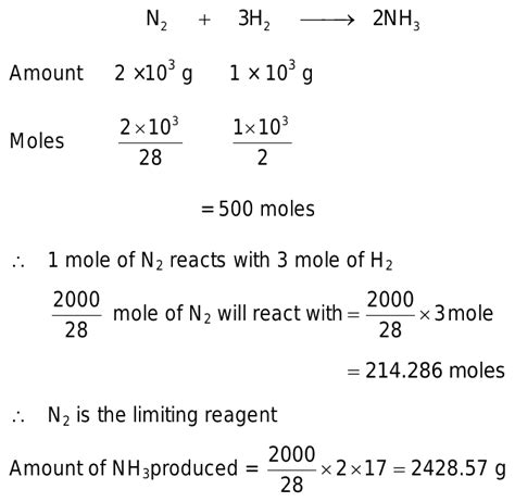 N2 3H2 2NH3 Cal Mass Of NH3 Produced If 210 Power 3 Grams Of N2