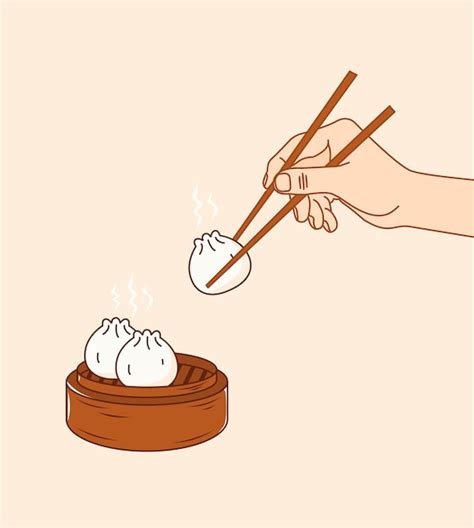 Comer bolas de masa hervida con palillos ilustración vector stock