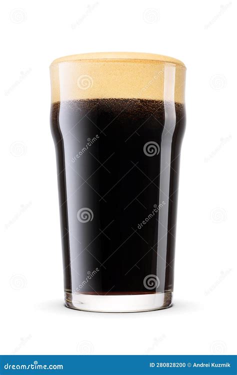 British Style Imperial Pint Glass Of Dark Stout Beer With Cap Of Foam