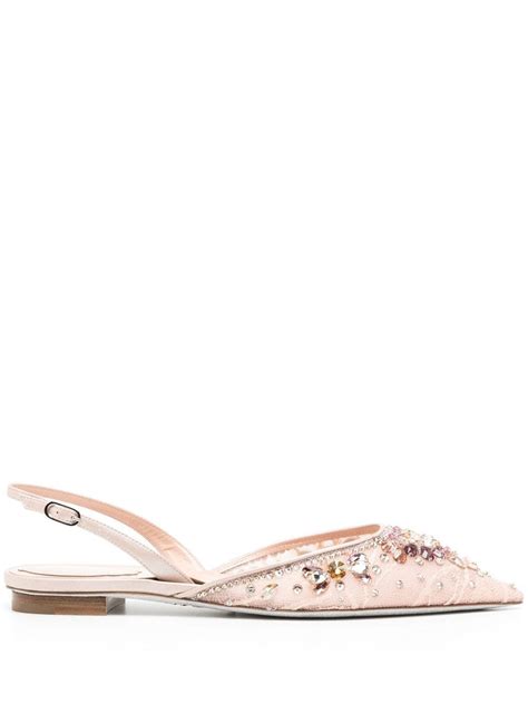 Rene Caovilla Lace Embellished Sling Back Pumps Editorialist