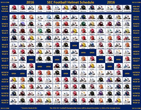 2016 SEC Football Helmet Schedule - SEC12.com - SEC Football