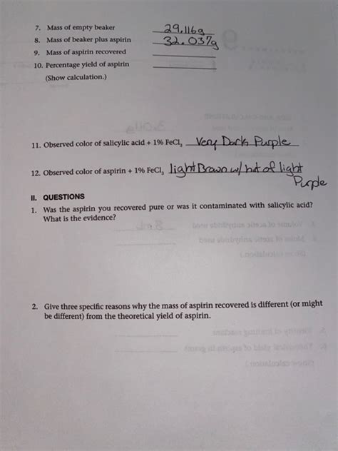 Solved Ata 9 Nome Experiment Synthesis Of Aspirin Lecture