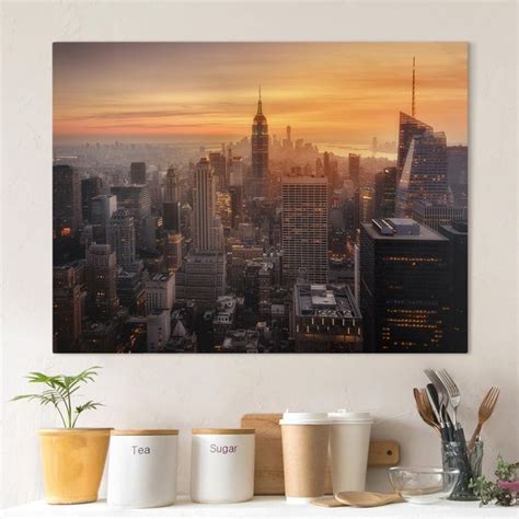 Stampa Su Tela Manhattan Skyline Evening Orizzontale Su Bilderwelten It