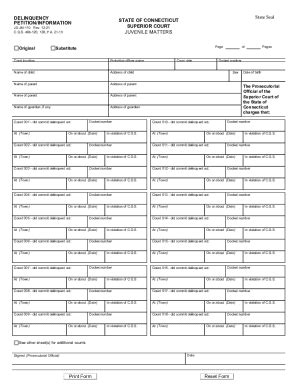 Fillable Online Jud State Ct DELINQUENCY PETITION INFORMATION Fax Email