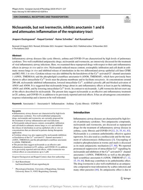 PDF Niclosamide But Not Ivermectin Inhibits Anoctamin 1 And 6 And