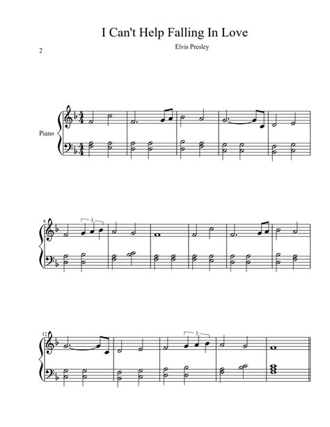 I Cant Help Falling In Love Sheet Music For Piano Download Free In Pdf Or Midi