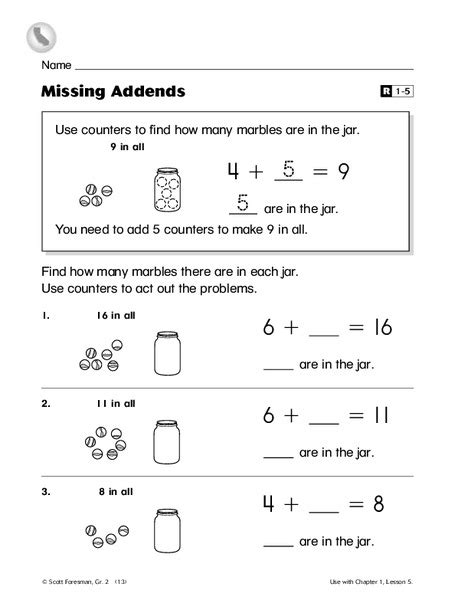 Missing Addends Worksheet For 2nd Grade Lesson Planet