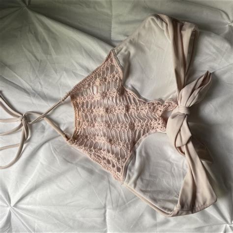Light Pink Crochet High Neck Bikini Top LA Depop