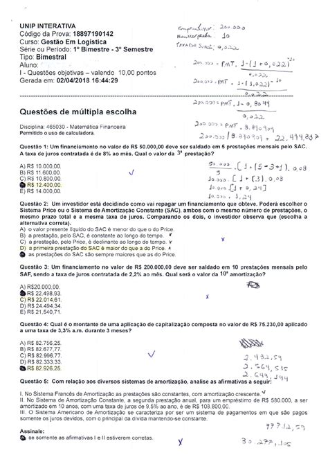 Prova De Matemática Unip BRAINCP