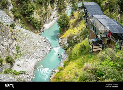 Queenstown New Zealand Shotover Canyon Swing Bungy Jumping Stock