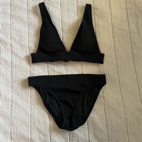 Aerie Bikini Set Black Ribbed Suit Bottoms Are Low Depop