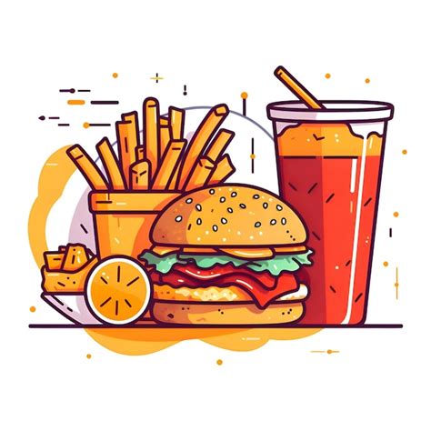 Logo Hamburguesa Cola Y Patatas Fritas Sobre Un Fondo Blanco Vector