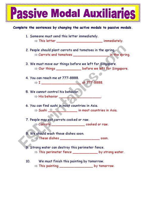 Passive Modal Auxiliaries Esl Worksheet By Anavillanueva