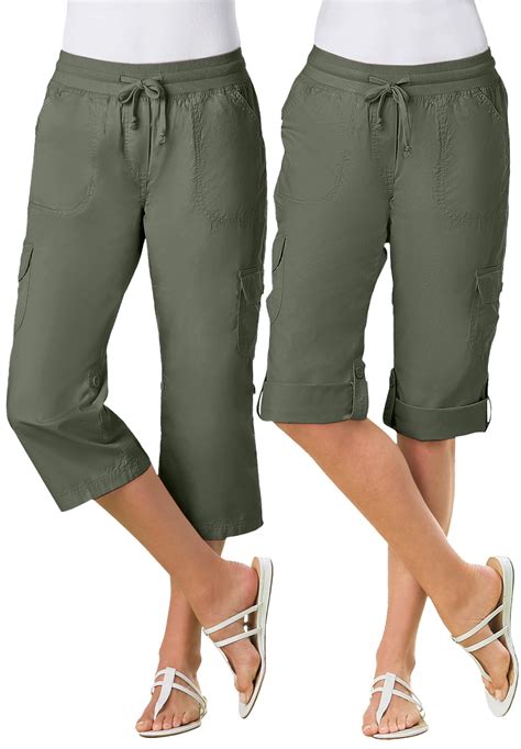 Woman Within Womens Plus Size Convertible Length Cargo Capri Pant Pant