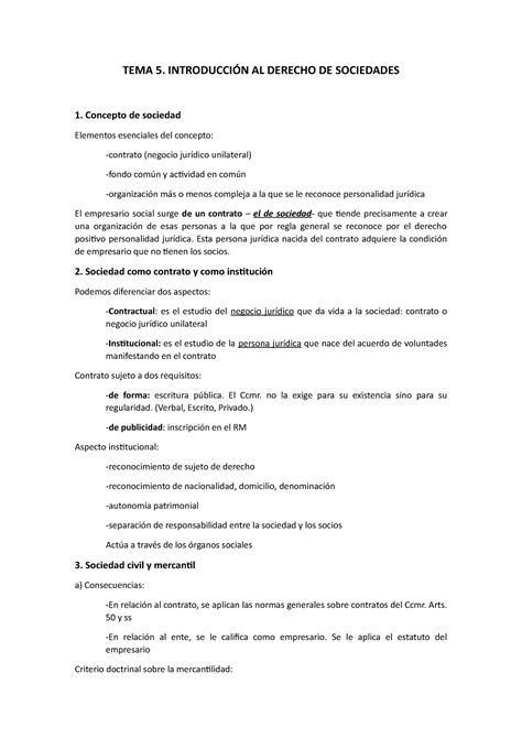 Tema 5 Apuntes Introducción al derecho de sociedades TEMA 5