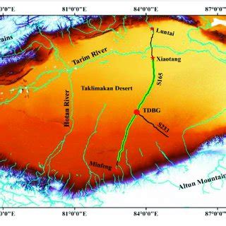 | Map of the Taklamakan Desert Highway and the Taklamakan Desert ...