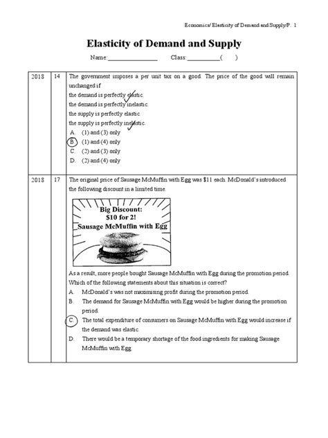 1 Elasticity of Demand and Supply Paper 1 - MCQ | PDF | Elasticity ...