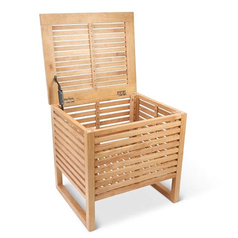 The Rubberwood Towel Hamper Hammacher Schlemmer