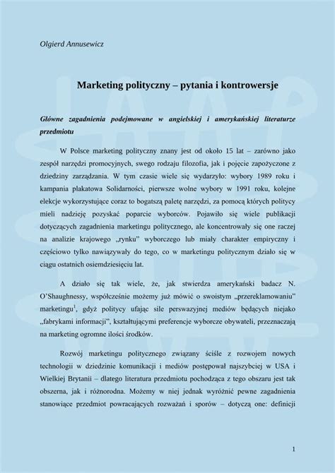 PDF Marketing Polityczny Pytania I Kontrowersjebiblioteka Oapuw Pl