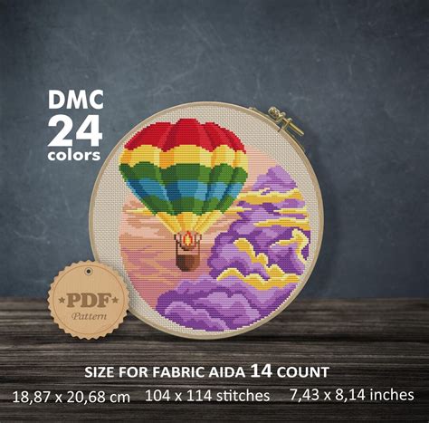 Hot Air Balloon Cross Stitch Pattern Modern Sky Clouds PDF Pattern Etsy