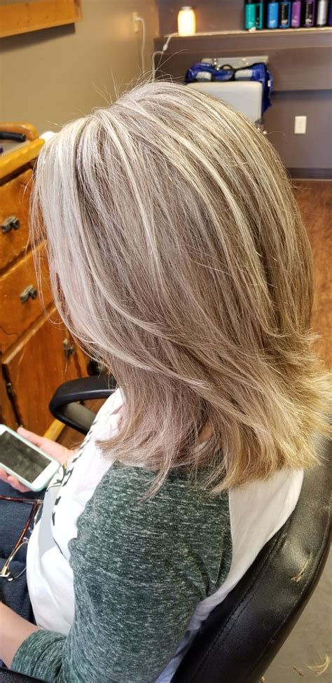 Highlights and lowlights on grey By Kim Harty @Hair Nook La Pine, Or | Low lights hair, Grey ...