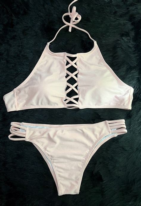 Pink Halter Bikini Women S Fashion Swimwear Bikinis Swimsuits On Carousell