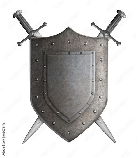 Coat Of Arms Medieval Knight Shield And Swords Isolated Stock