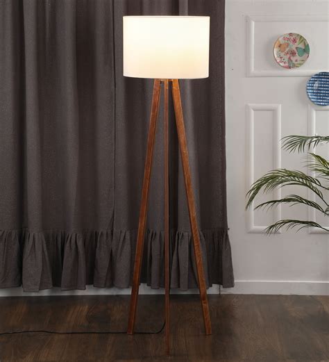 Buy White Fabric Shade Tripod Floor Lamp With Wood Base By WoodLAB At