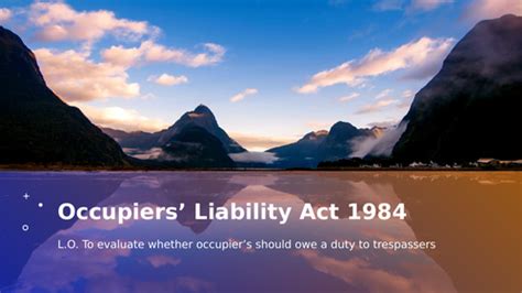 A Level Law Occupiers Liability Act 1984 Lesson Eduqas Tort Law