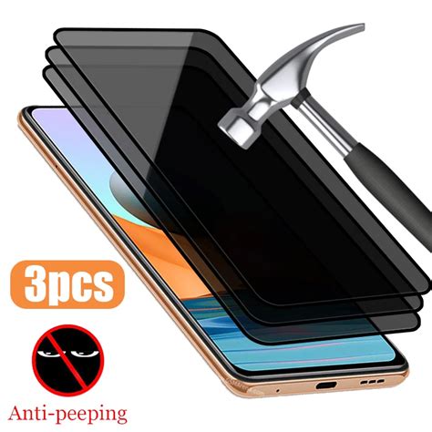 3 pçs capa completa anti spy vidro para xiaomi redmi note 10 11 12 9 8