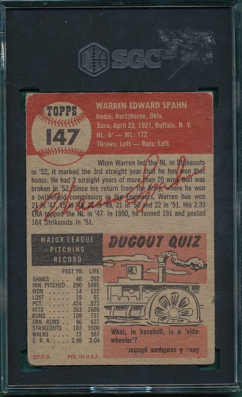 Lot Detail 1953 Topps 147 Warren Spahn SGC 2