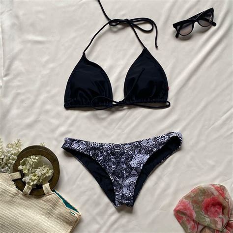 Black Triangle Top Low Rise Cheeky Bikini Botton Women S Fashion Swimwear Bikinis