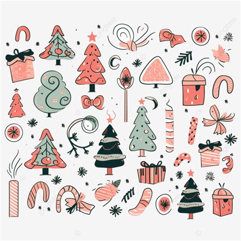 Big Set Of Christmas Decorative Icons Design In Doodle Style Christmas