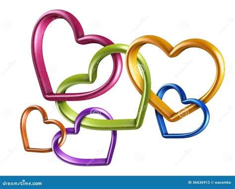 3d Colorful Hearts Linked Together Into Chain Stock Illustration