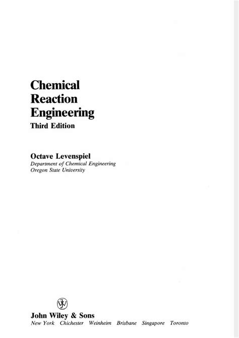 Pdf Chemical Reaction Engineering Rd Edition By Octave