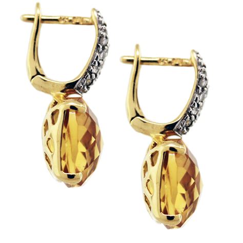 18k Yellow Gold Citrine Diamond Drop Earrings