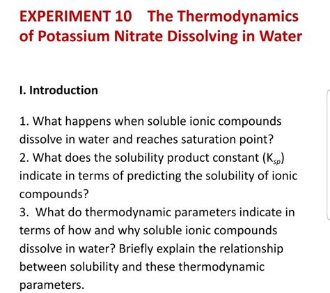 Solved Experiment 10 The Thermodynamics Of Potassium Nitrate