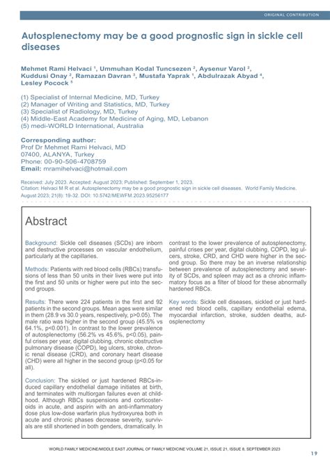 Pdf Autosplenectomy May Be A Good Prognostic Sign In Sickle Cell Diseases