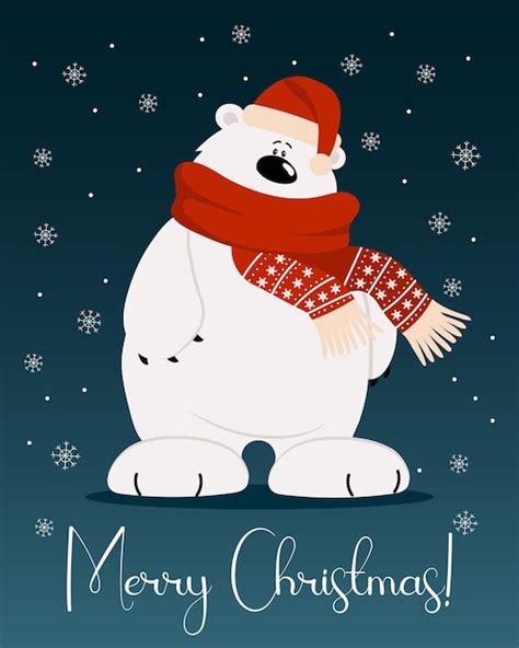 Tarjeta de felicitación feliz navidad lindo oso polar de dibujos