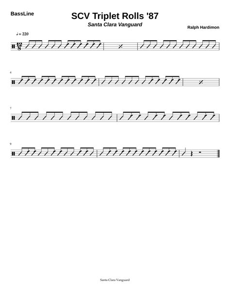 Scv Triplet Rolls 87 Bassline Sheet Music For Bass Drum Solo