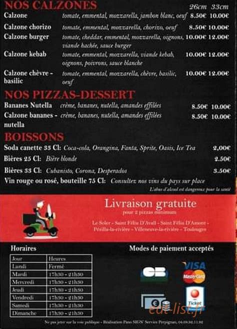 Pizza P P Le Soler Menu Et Photos