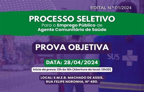 Convocação Para Prova Objetiva Do Processo Para Agente Comunitário De