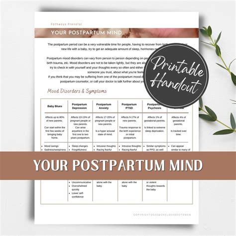 Postpartum Mood Disorders Depression Anxiety Printable Handout For