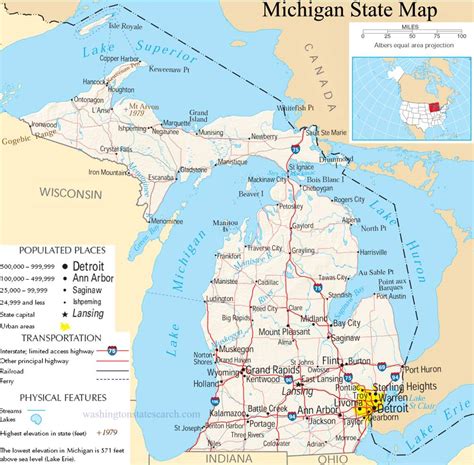 ♥ Michigan State Map - A large detailed map of Michigan State USA