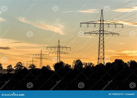 Power Lines and Sky at Sunset Stock Image - Image of power, transition ...